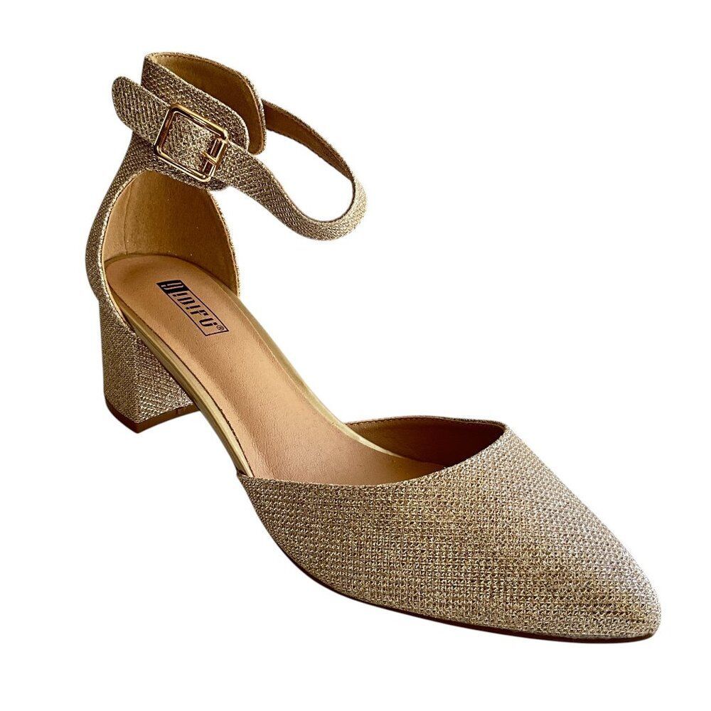 IDIFU Glitter Ankle Strap Pumps Gold-tone 8.5